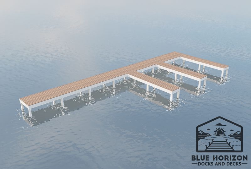 Harbor dock design rendering by Blue Horizon — long open walkway with multiple side fingers